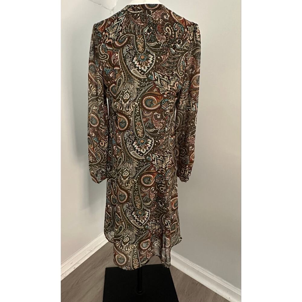 Fall Paisley Dress Women’s 8 Long Sleeve Brown Teal Rust Boho Aesthetic Midi - Picture 3 of 11